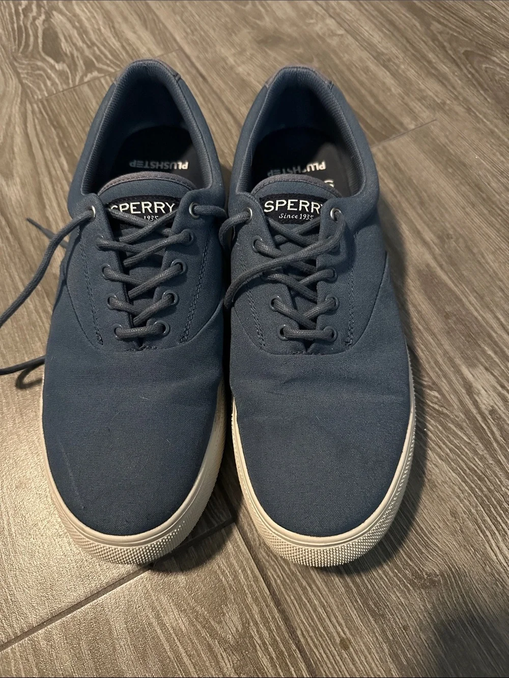 Sperry Men's Navy Canvas Boat Shoes with White Soles
